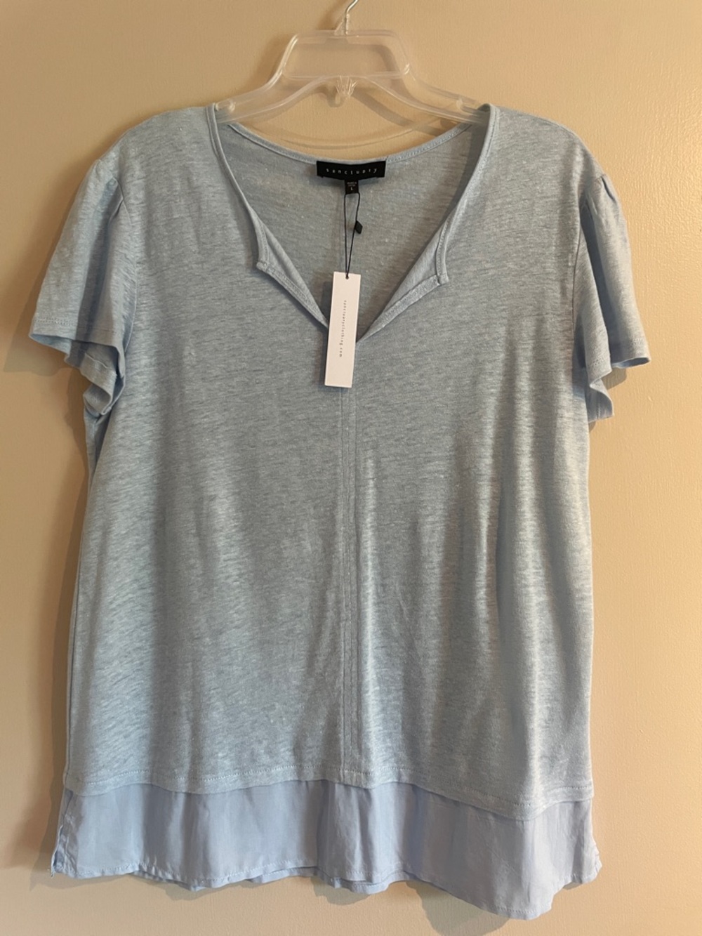 Sanctuary Light Blue V‑Neck Flutter Sleeve Layered Tee
